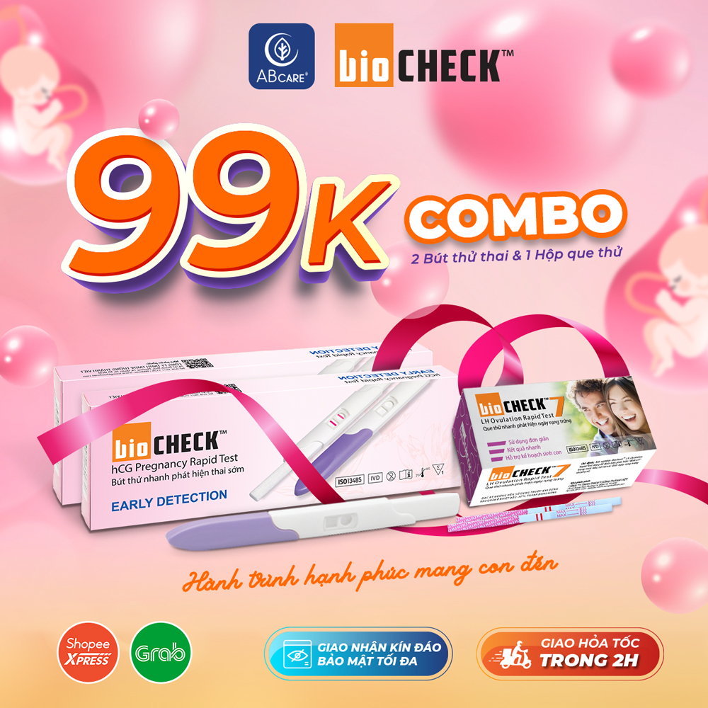 Combo 2 bút thử thai phát hiện thai sớm kèm hộp 7 que thử rụng trứng Biocheck