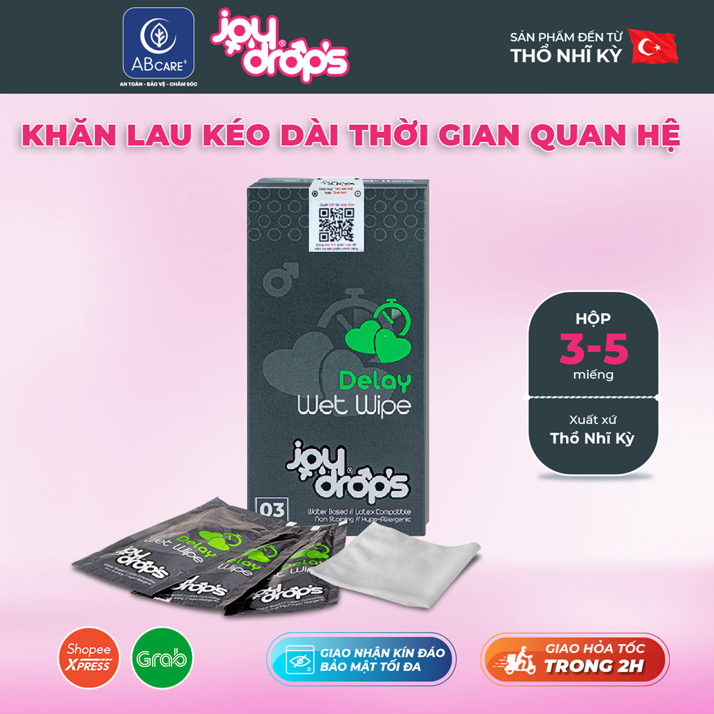 Khăn lau kéo dài thời gian quan hệ JoyDrops Delay Wet Wipe nhập khẩu Châu Âu