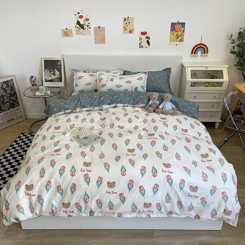 Bộ chăn ga gối  cao cấp ETAMI cotton poly Gấu Tulip Funtime miễn phí bo chun drap giường , ga trải giường