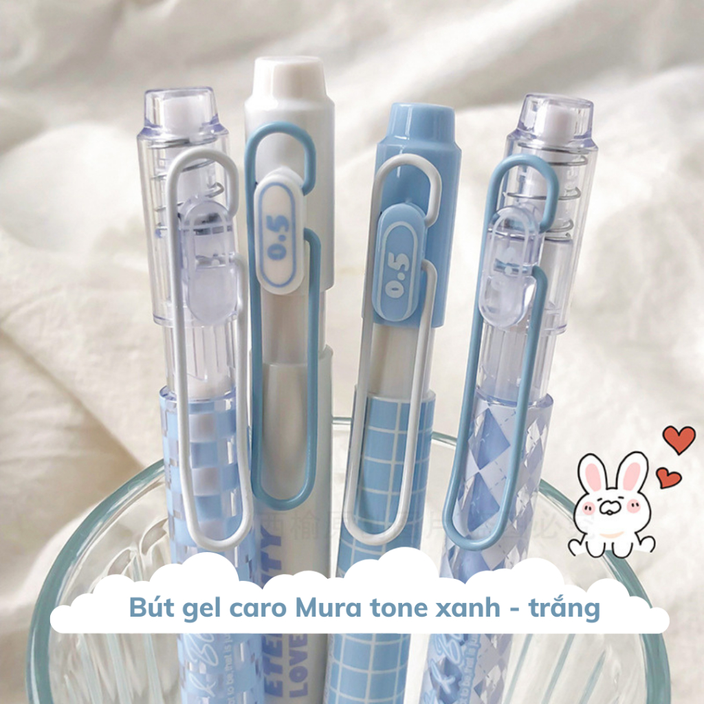 Bút Bi Bấm Mực Gel Ngòi 0.5mm Mura Màu Sắc Siêu Dễ Thương Tông Xanh Dương M-8152
