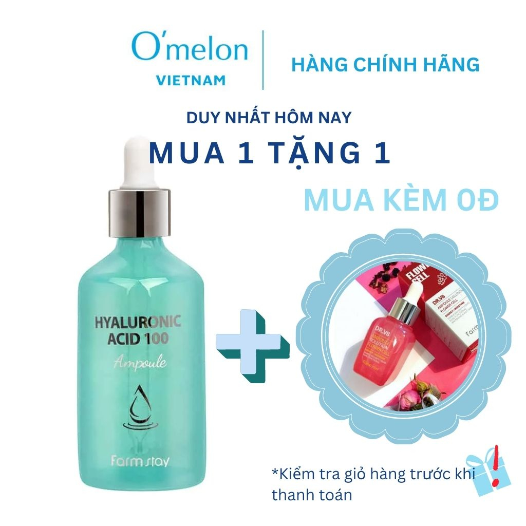 Serum HA Farmstay Hyaluronic Acid 100 Ampoule dưỡng ẩm cấp nước tức thì căng mướt da 100ml