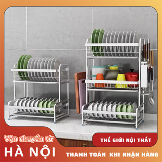 Giá Để Bát Đĩa Inox 304 2-3 Tầng, Kệ Chạn Úp Bát Đũa Kèm Khay Hứng Nước Đa Năng Cao Cấp Cho Nhà Bếp Tiết Kiệm Không Gian