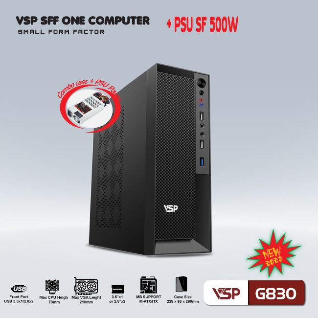 Vỏ máy tính | Combo Case VSP Sff + Psu-550w - G830 - Hàng chính hãng