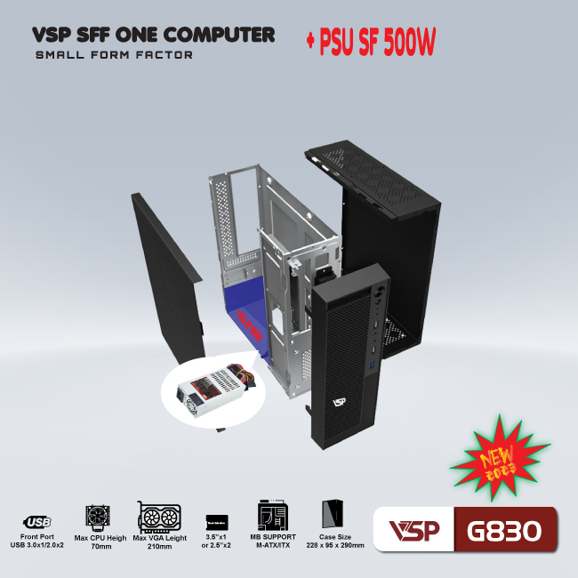 Vỏ máy tính | Combo Case VSP Sff + Psu-550w - G830 - Hàng chính hãng