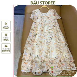 VÁY BẦU DỰ TIỆC CÔNG SỞ ĐẸP -ĐẦM BẦU MÙA HÈ BABAYDOLL HOA VẢI VOAN TOE 2 LỚP CỰC SANG