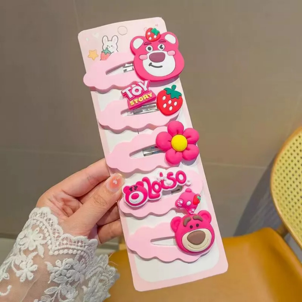 Set 5 kẹp tóc GẤU DÂU LOTSO loại to cho bé