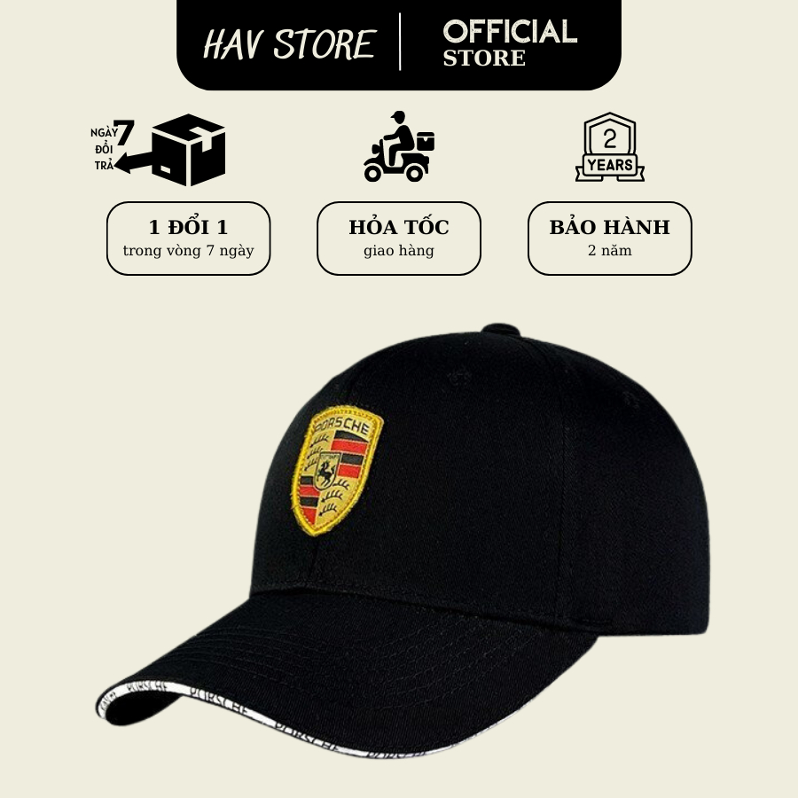 Mũ lưỡi trai cao cấp, nón kết Porsche thêu logo nổi 3D sắc nét, hàng xuất dư cao cấp cho nam và nữ.