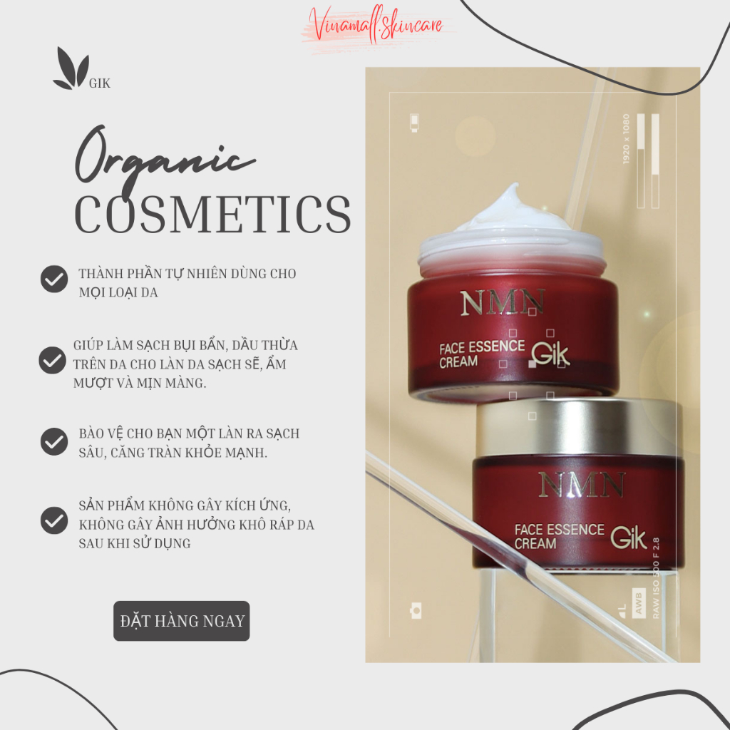 Kem dưỡng trắng da GIK NMN FACE ESSENCE CREAM 50gr giữ ẩm chống lão hóa, làm trắng sáng đều màu da