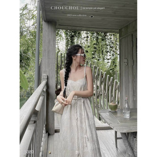 Florence - Đầm gấm hoa hai dây đan kèm dây tết bím