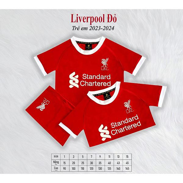 Đồ bóng đá trẻ em, quần áo đá banh cho bé câu lạc bộ Liverpool mới siêu dễ thương vải thun lạnh