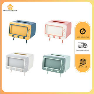 Hộp đựng giấy ăn cao cấp hình ti vi kèm giá đỡ điện thoại 2in1 rất phong cách Vintage