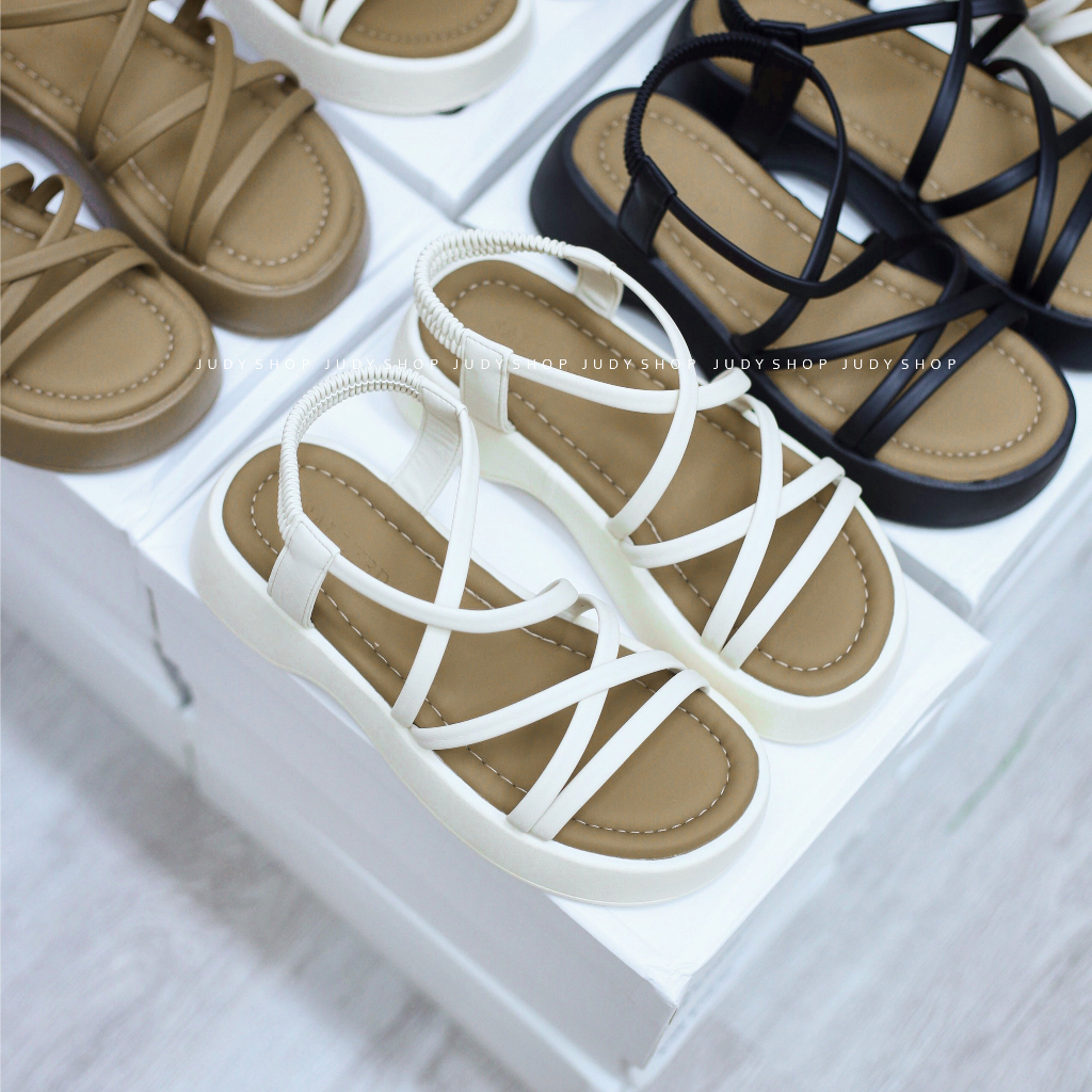 Giày Bánh Mì - Giày Sadanl Nữ Dây Chéo Da Mềm Đế Độn Cao 4p