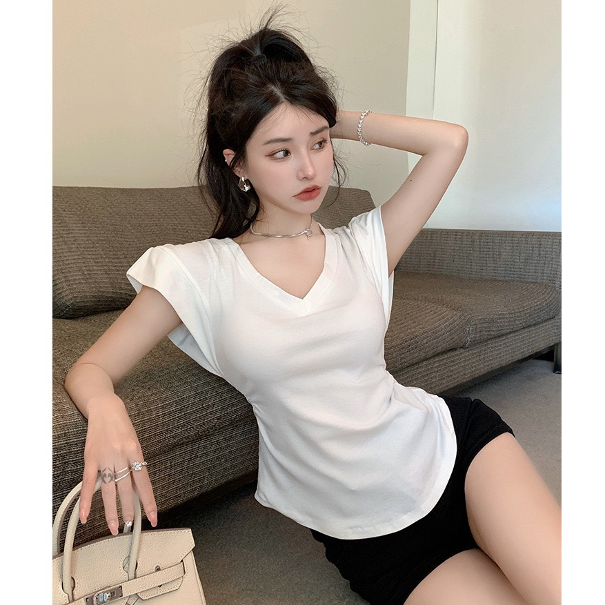 Áo thun cổ tim nữ dáng ôm tôn eo phong cách thời thượng - AOT03