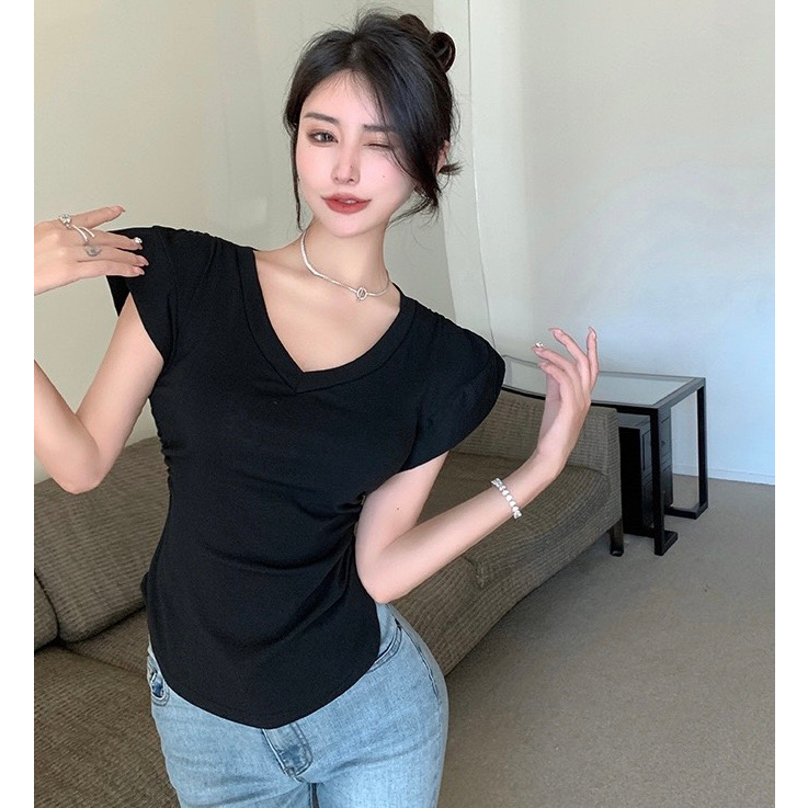 Áo thun cổ tim nữ dáng ôm tôn eo phong cách thời thượng - AOT03