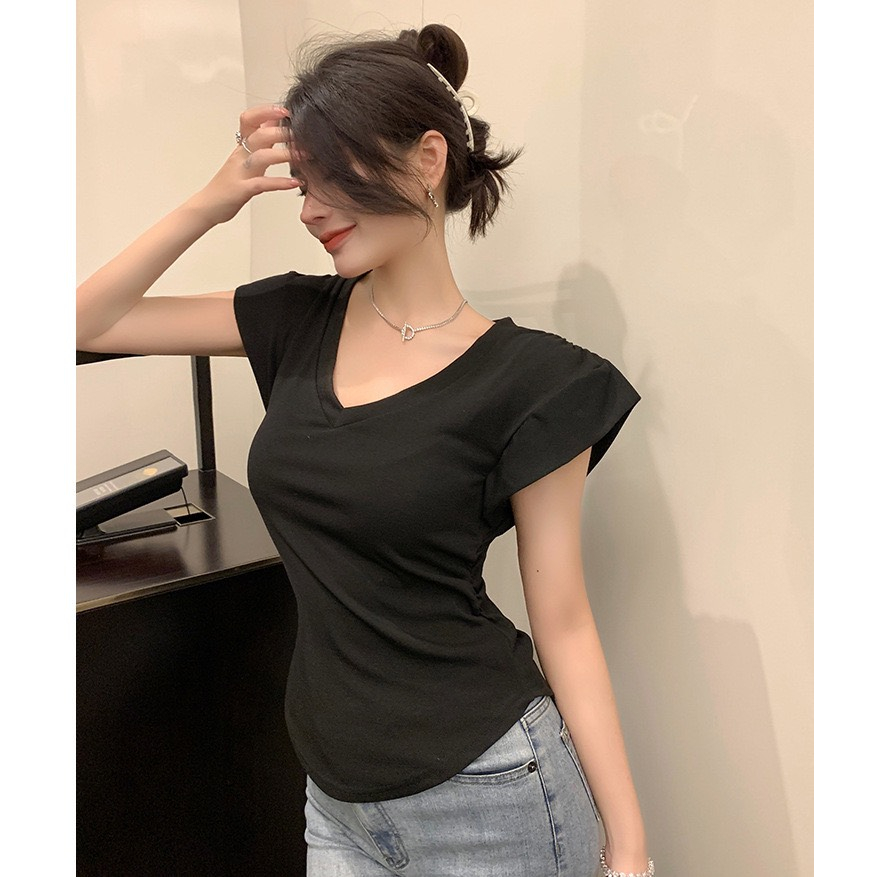 Áo thun cổ tim nữ dáng ôm tôn eo phong cách thời thượng - AOT03