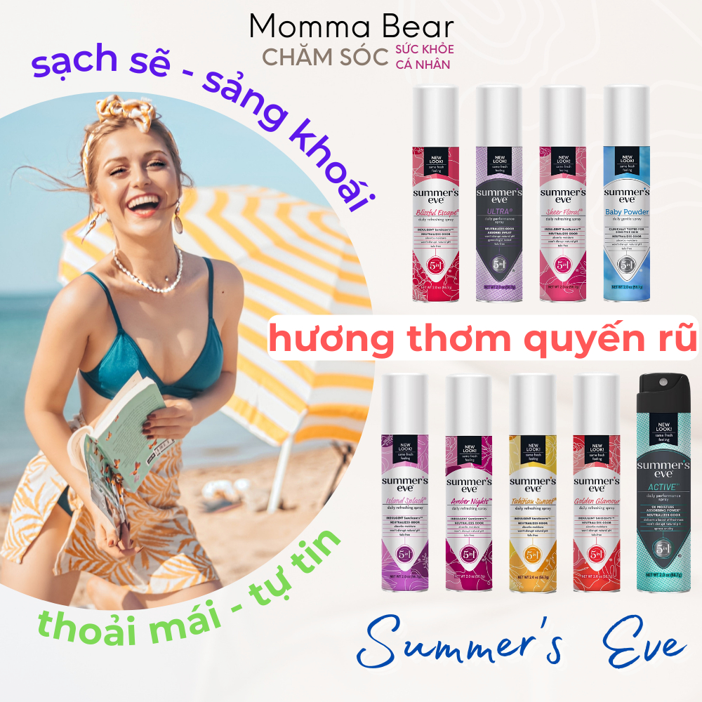 Xịt thơm vùng kín Summer's Eve, chăm sóc phụ khoa, vệ sinh, hút ẩm, khử mùi vùng kín phụ nữ - Momma Bear