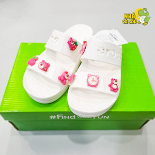 Jiibitz charm sticker đá hình gấu dâu hồng, gấu lotso gắn trang trí dép sục cross - Nhà Cá Sấu