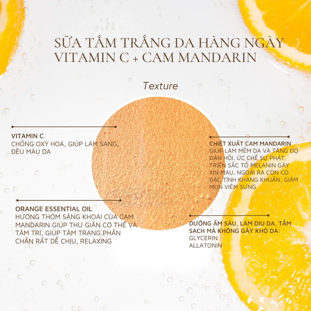 500ml / Sữa tắm trắng da Vitamin C + Cam Mandarin