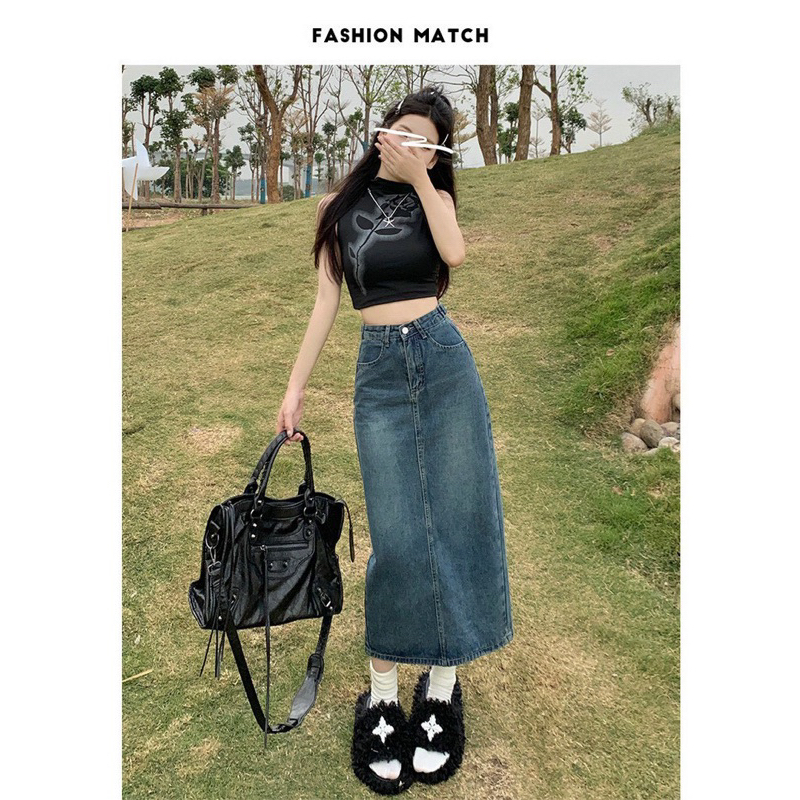 Chân váy jean cotton không dãn 55-85kg