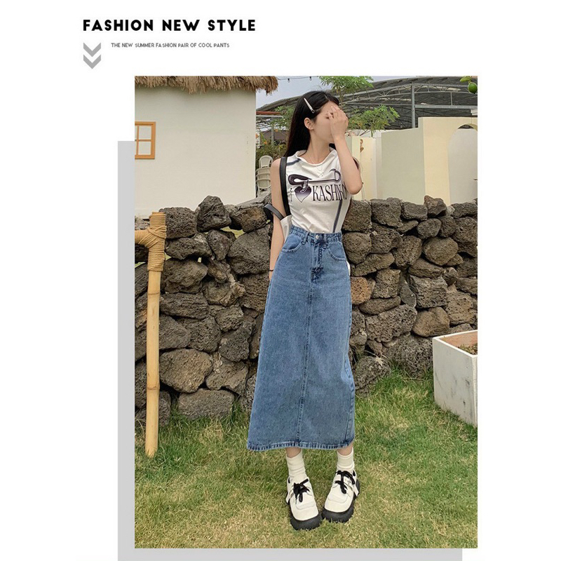Chân váy jean cotton không dãn 55-85kg