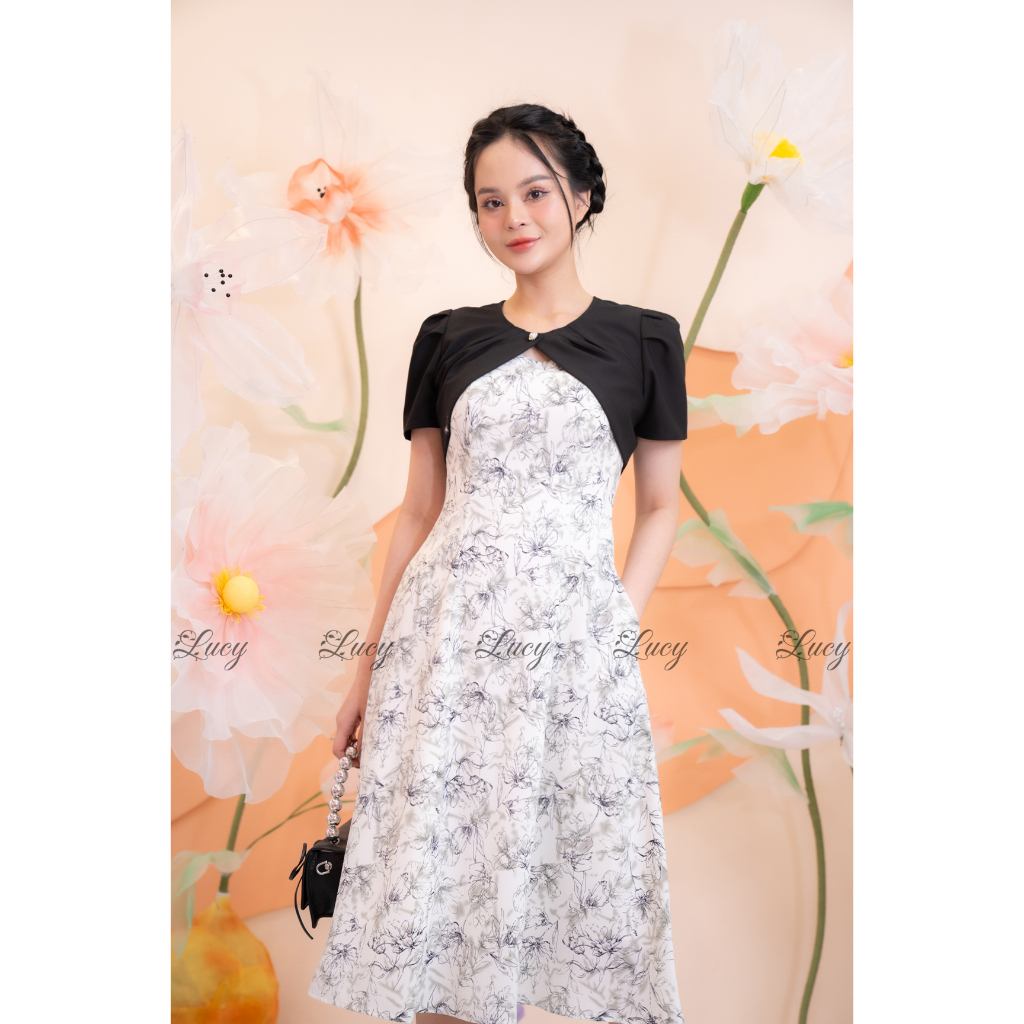Đầm xoè Shima 8231 lụa mango phối áo rời váy Lucy