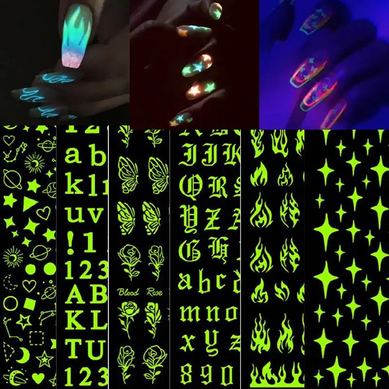 Sticker dán móng tay nail DẠ QUANG phát sáng trong bóng tối
