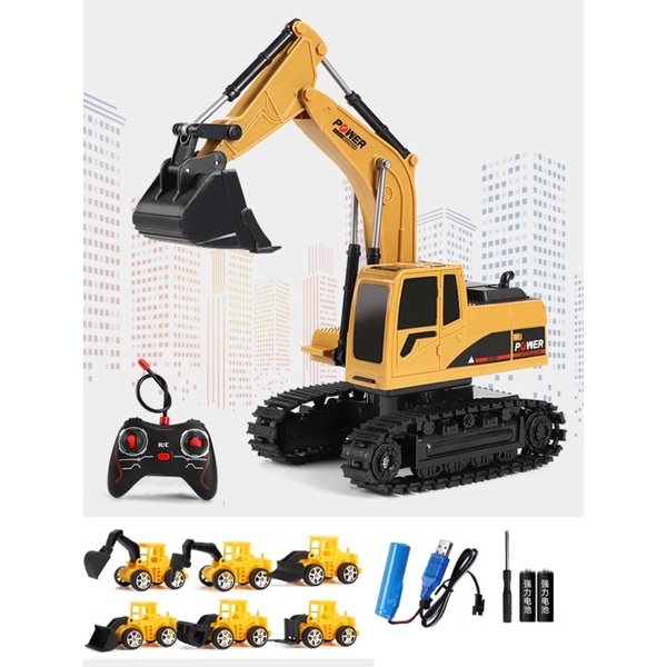 Xe cẩu múc điều khiển từ xa Gầu SẮT pin SẠC 6 kênh, Đồ Chơi Xe Cẩu , Máy Xúc bánh Xích,đồ chơi thông minh cho bé