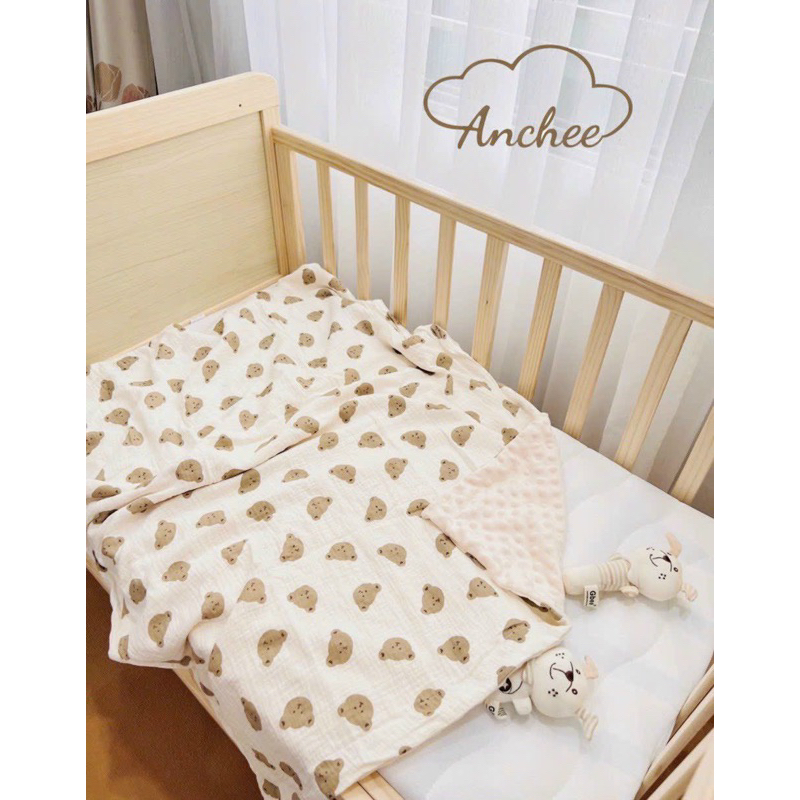 Chăn xô hạt đậu  BOONA - ANCHEE - KILUTA vải muslin cao cấp kết hợp vải nhung bi làm chăn hè, thu cho bé sơ sinh
