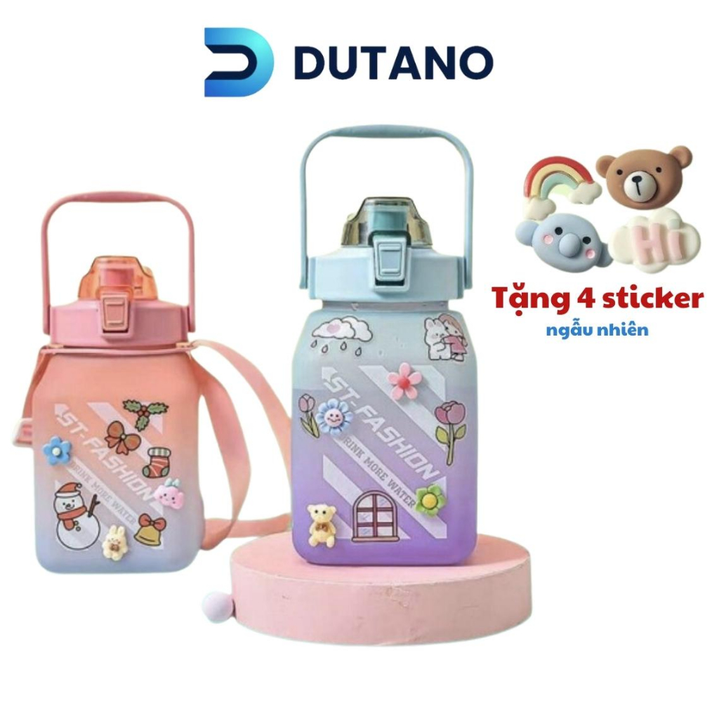 Bình Nước Dễ Thương 1.5 Lít Có Vạch Chia Mực Nước Phong Cách Thể Thao Tặng Kèm Sticker