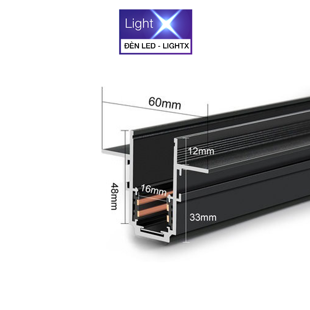 Thanh Ray Đèn Nam Châm Âm Trần Chất Liệu Nhôm Đúc Nguyên Chất Bề Mặt Sơn Tĩnh Điện Màu Đen Cây Dài 1 Mét 2 Mét