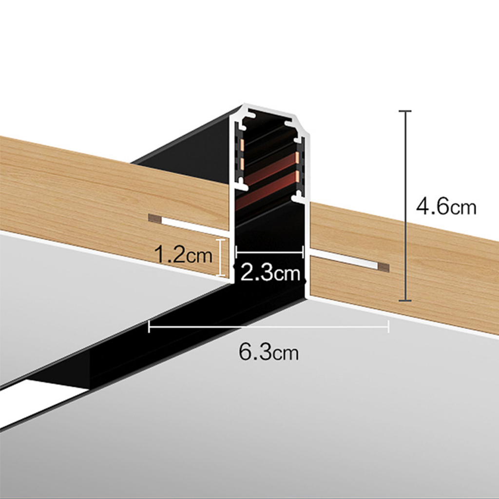 Thanh Ray Đèn Nam Châm Âm Trần Chất Liệu Nhôm Đúc Nguyên Chất Bề Mặt Sơn Tĩnh Điện Màu Đen Cây Dài 1 Mét 2 Mét