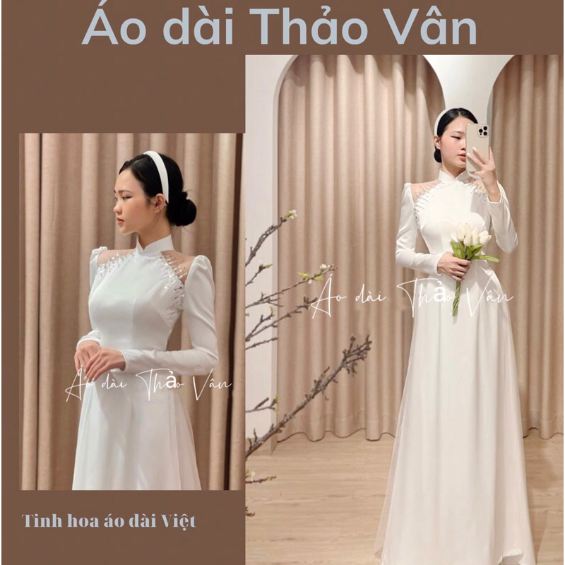 Áo dài cô dâu thiết kế tay cách điệu phối chân váy bồng bềnh -TV003