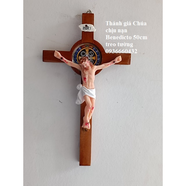 Tượng Công Giáo Thánh Giá Chúa Chịu nạn Benedicto 30cm, 45cm treo tường, Thánh giá gỗ, Chúa chịu nạn chất liệu composite