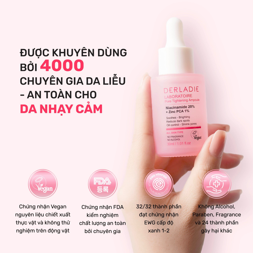 Bộ Đôi Tẩy Trang Derladie 500ml, Serum Derladie Laboratoire Pore Tightening Ampoule Niacinamide 20% + Zic PCA 1% 30ml