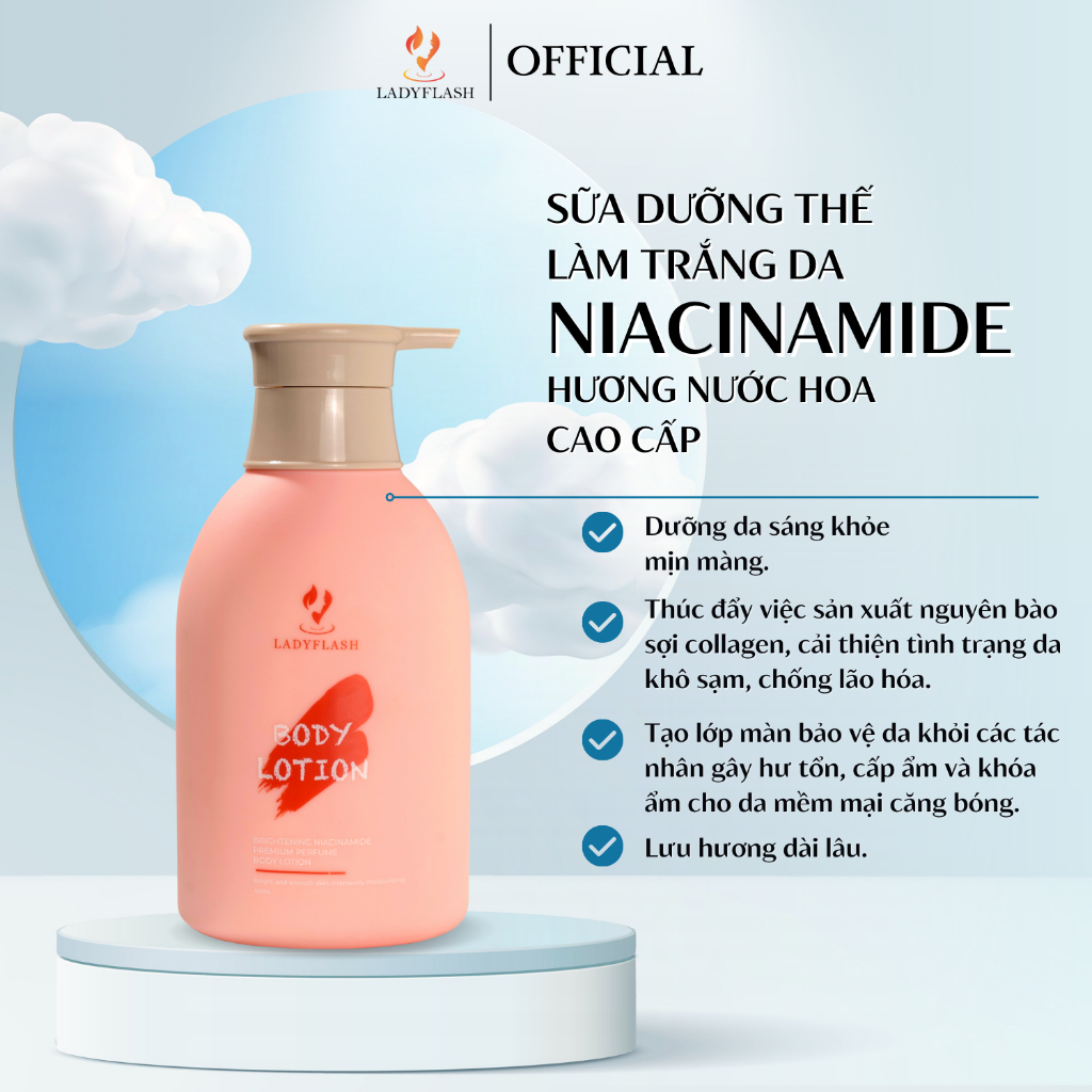 Sữa Dưỡng Thể Trắng Da Niacinamide Hương Nước Hoa Cao Cấp LADYFLASH