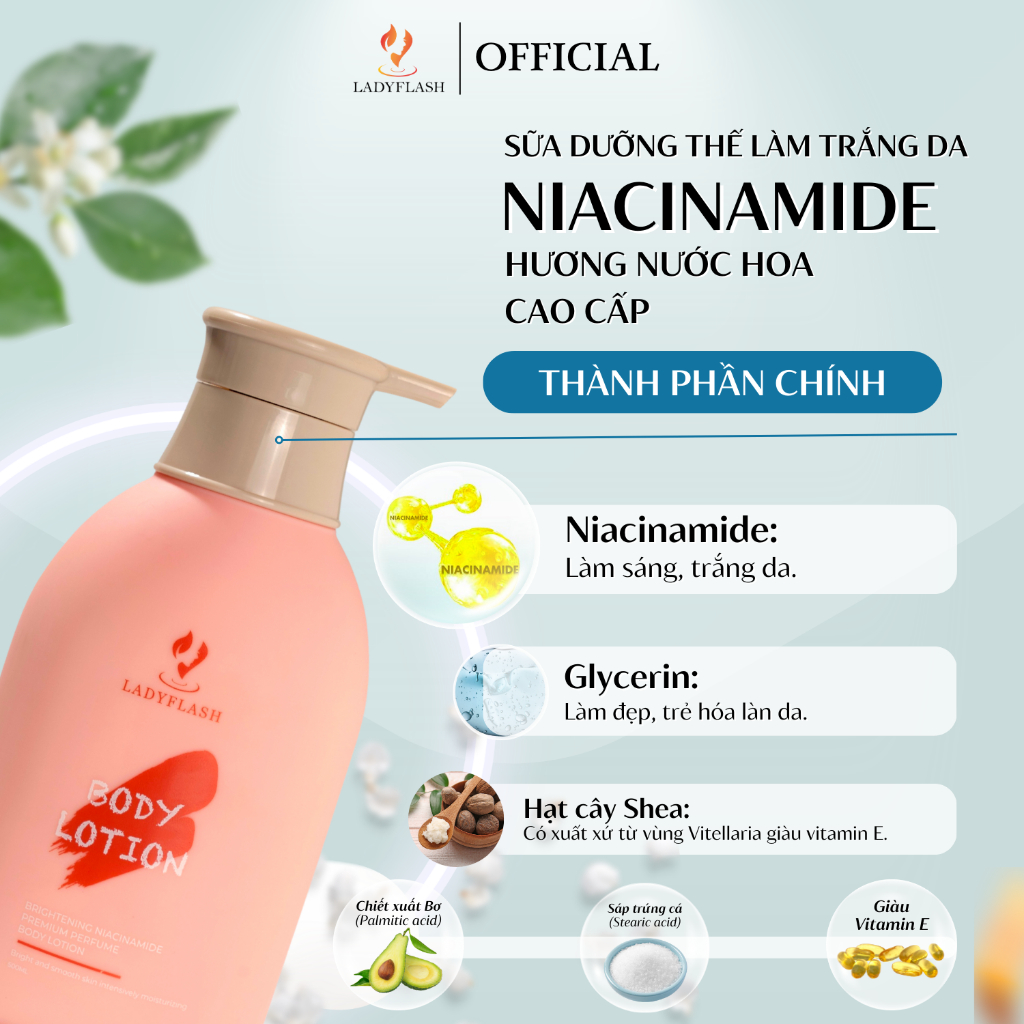 Sữa Dưỡng Thể Trắng Da Niacinamide Hương Nước Hoa Cao Cấp LADYFLASH