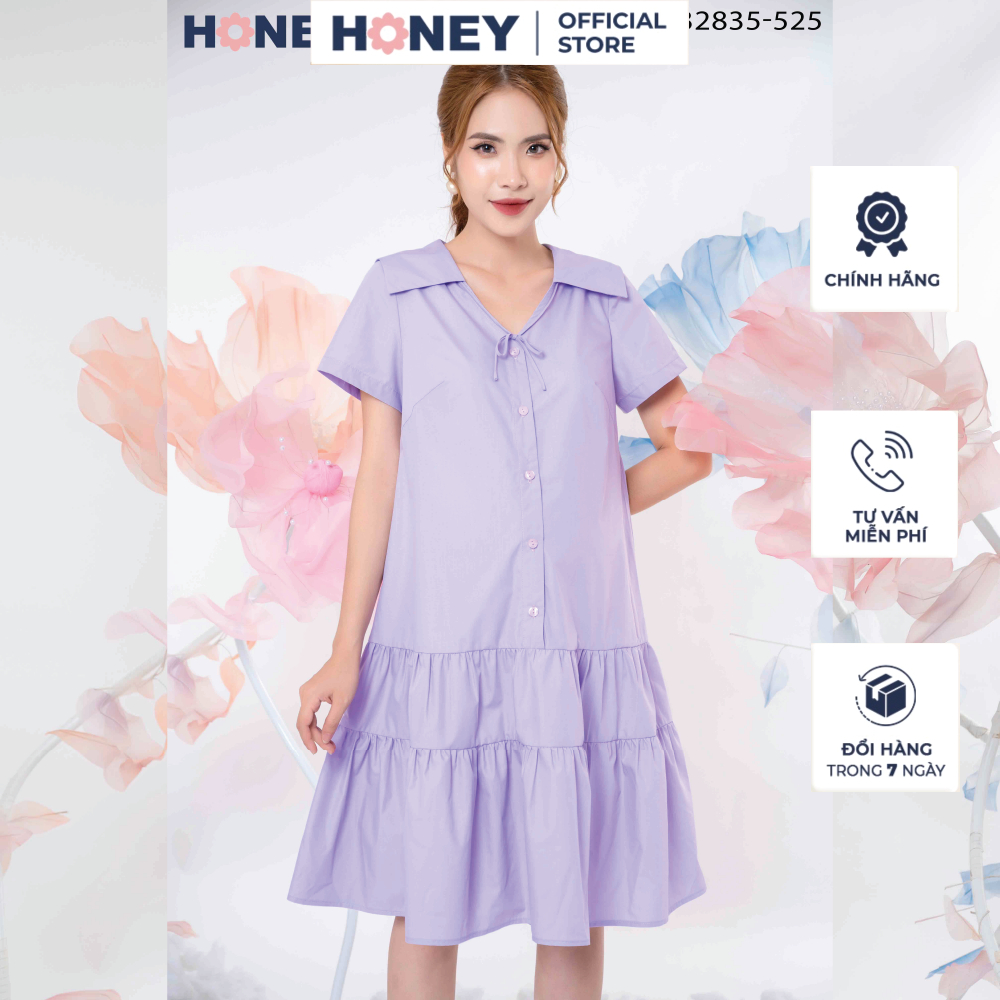 Váy bầu công sở kiểu dáng đuôi cá cổ thủy thủ tay ngắn thô lụa mềm mát - Thời trang đầm bầu cao cấp HONEY