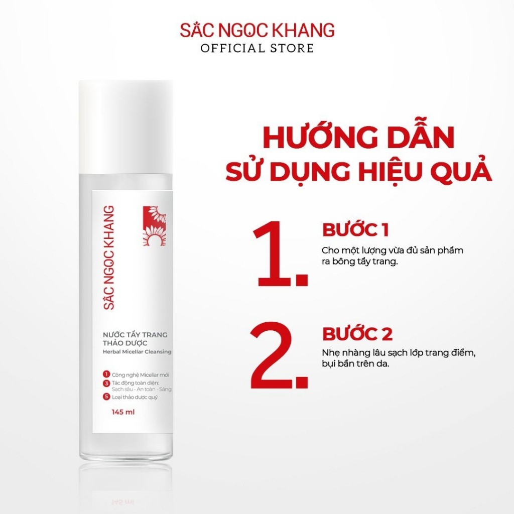 Nước Tẩy Trang Sắc Ngọc Khang 145ml chiết xuất thảo dược thiên nhiên giúp tẩy trang, làm sạch sâu & ngừa mụn