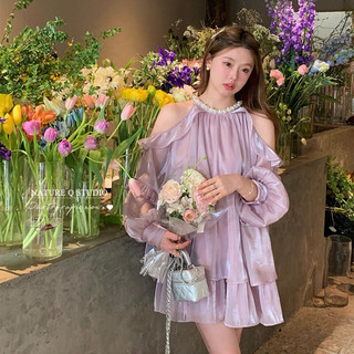 Đầm Satin Cao Cấp Trễ Vai Dáng Rộng Phong Cách Pháp Ngọt Ngào Cho Nữ