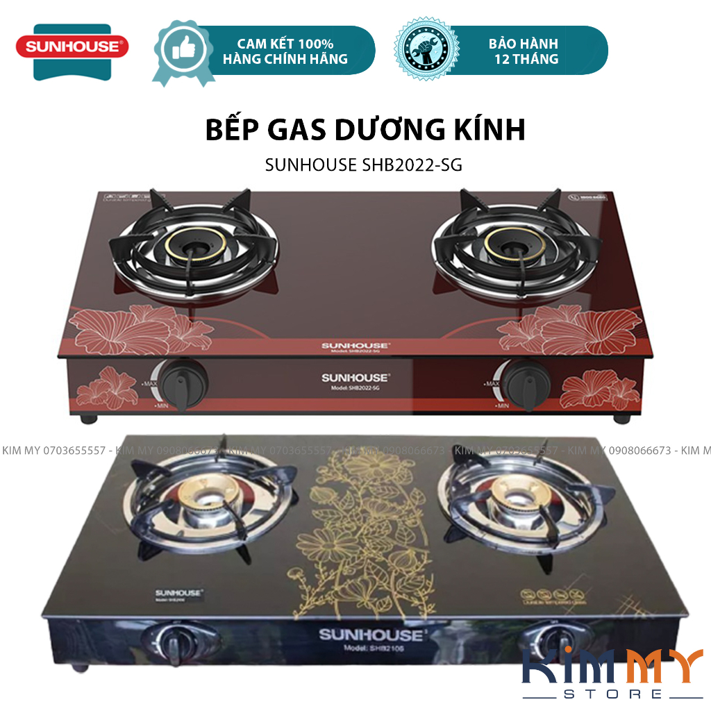 BẾP GAS ĐÔI DƯƠNG KÍNH SUNHOUSE SHB2022-SG / SHB2106 - BH 12 THÁNG