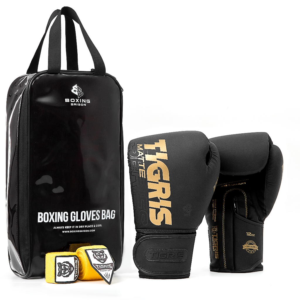 Combo Găng Tay Boxing Tigris Matte Series "Interference" - Black/Gold