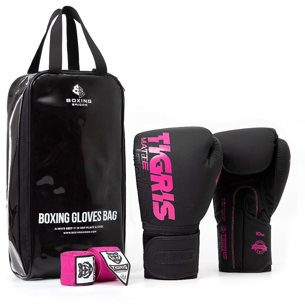 Combo Găng Tay Boxing Tigris Matte Series "Interference" - Black/Pink