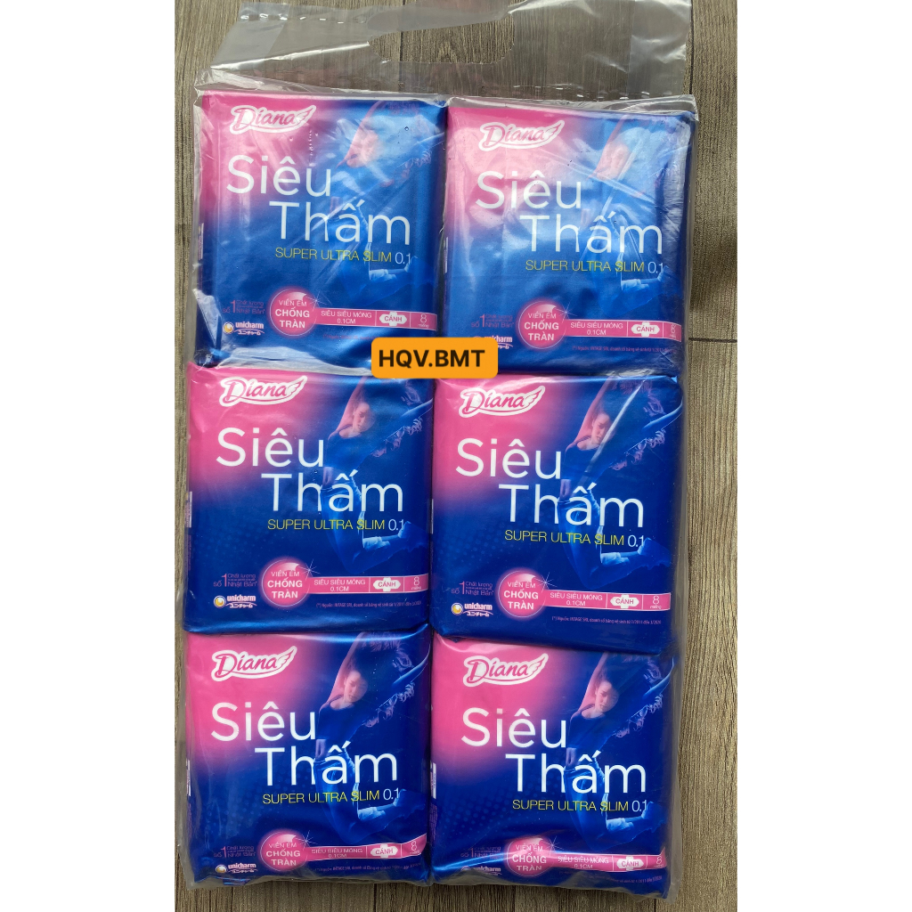 Lốc 6 gói băng vệ sinh Diana siêu thấm siêu mỏng 0.1 gói 8 miếng 23cm mặt lưới