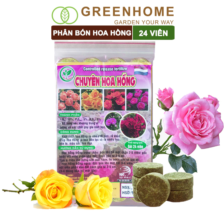 Phân bón chuyên hoa hồng Greenhome, gói 24 viên, kích rễ, ra nhiều hoa, màu sắc đẹp