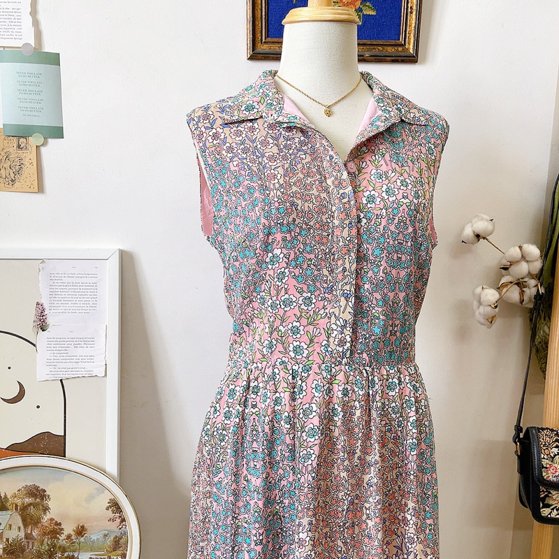 Đầm sơmi voan hoa sát nách