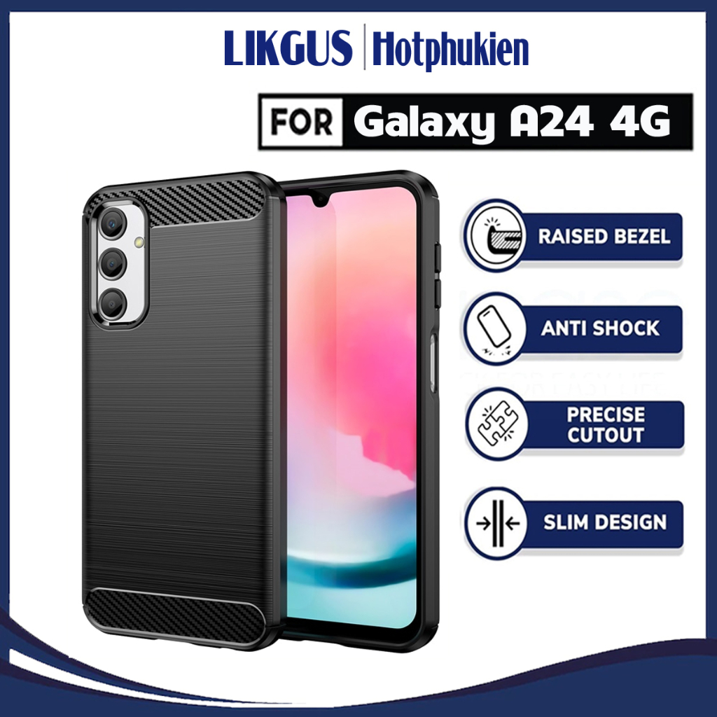 Ốp lưng chống sốc vân kim loại cho Samsung Galaxy A24 4G hiệu Likgus Shockproof Case