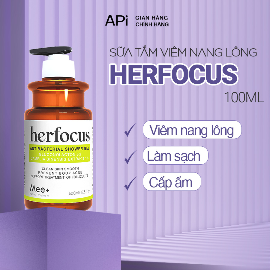 Sữa tắm viêm nang lông, viêm lỗ chân lông HERFOCUS 3% Gluconolactone (PHA) 500ml