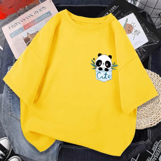 SWELEE at0120 Áo thun nam nữ cotton form rộng tay lỡ unisex hình in túi gấu panda
