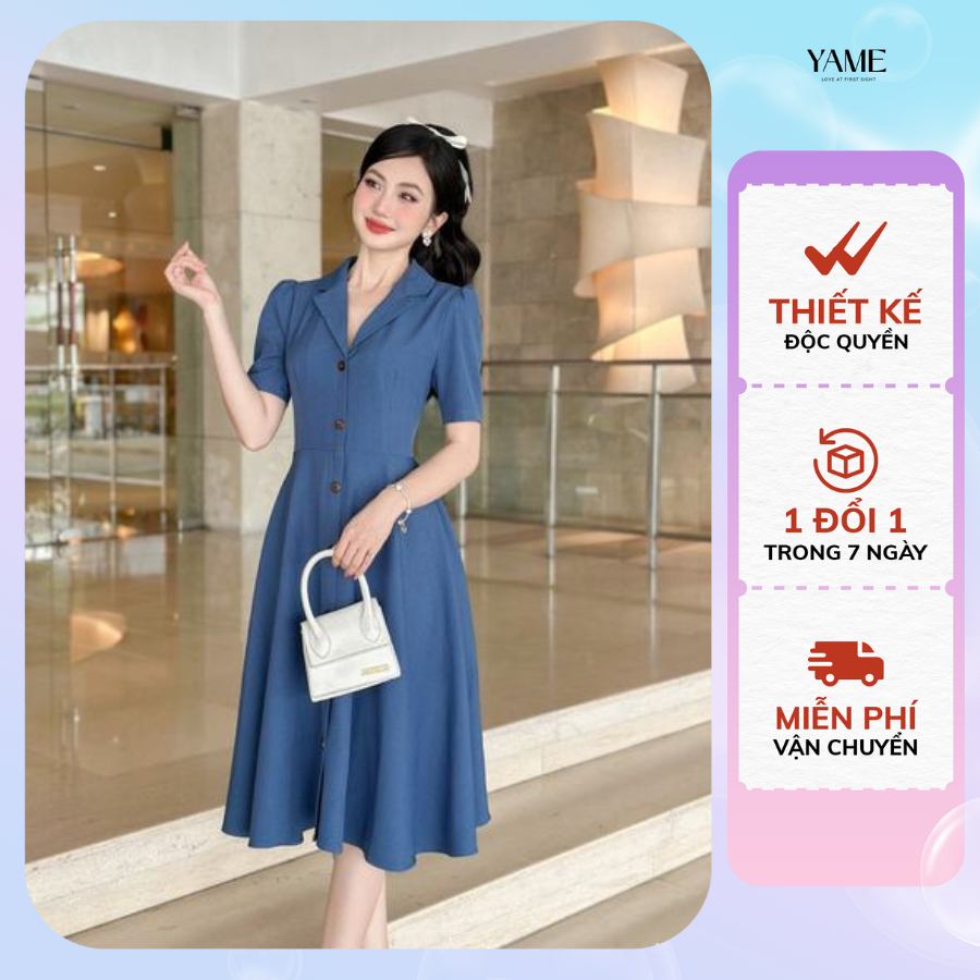 Váy công sở cổ vest dáng chữ a dài Yv194 YAME