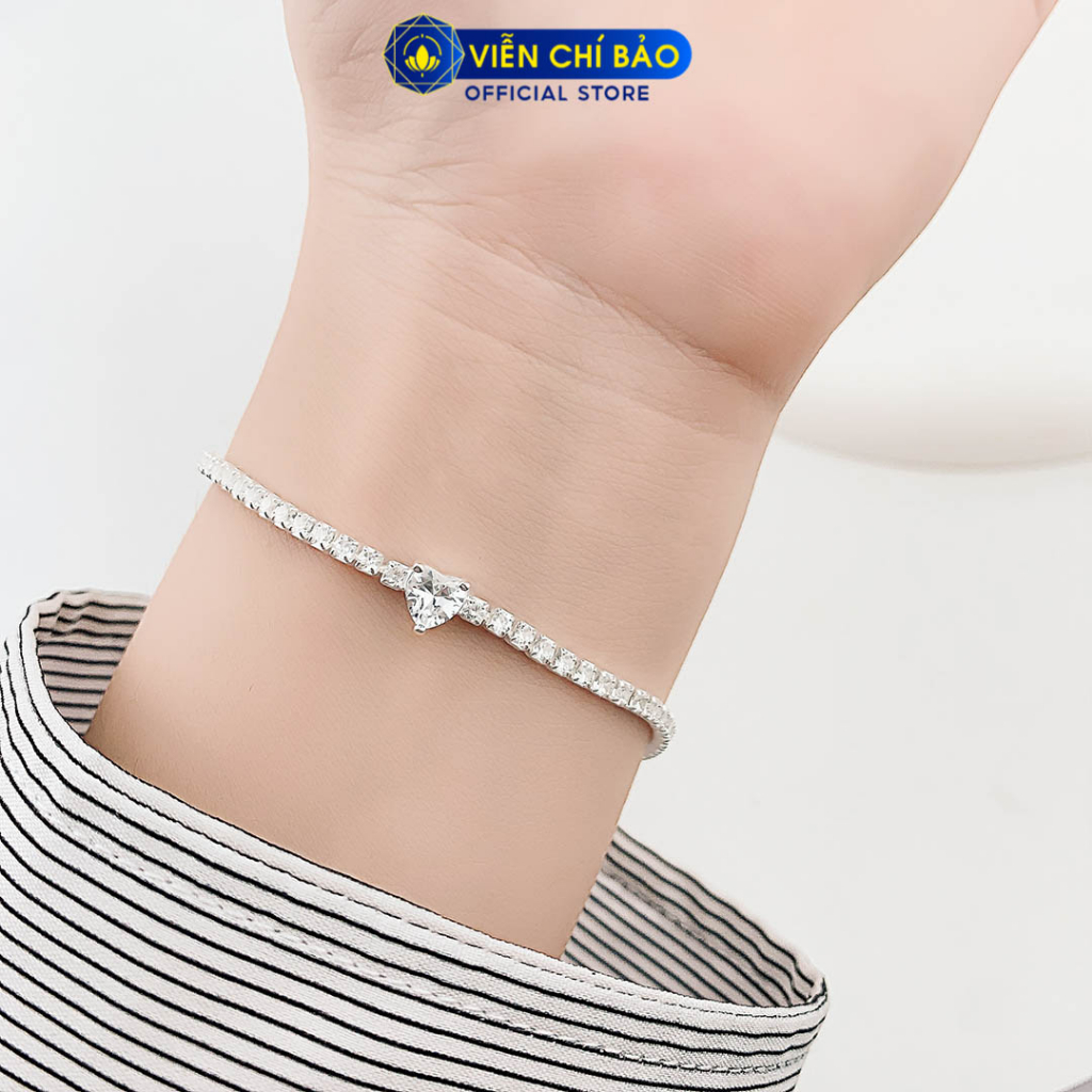 Lắc tay bạc nữ trái Tim đính đá cá tính chất liệu bạc 925 thời trang phụ kiện trang sức Viễn Chí Bảo L400743